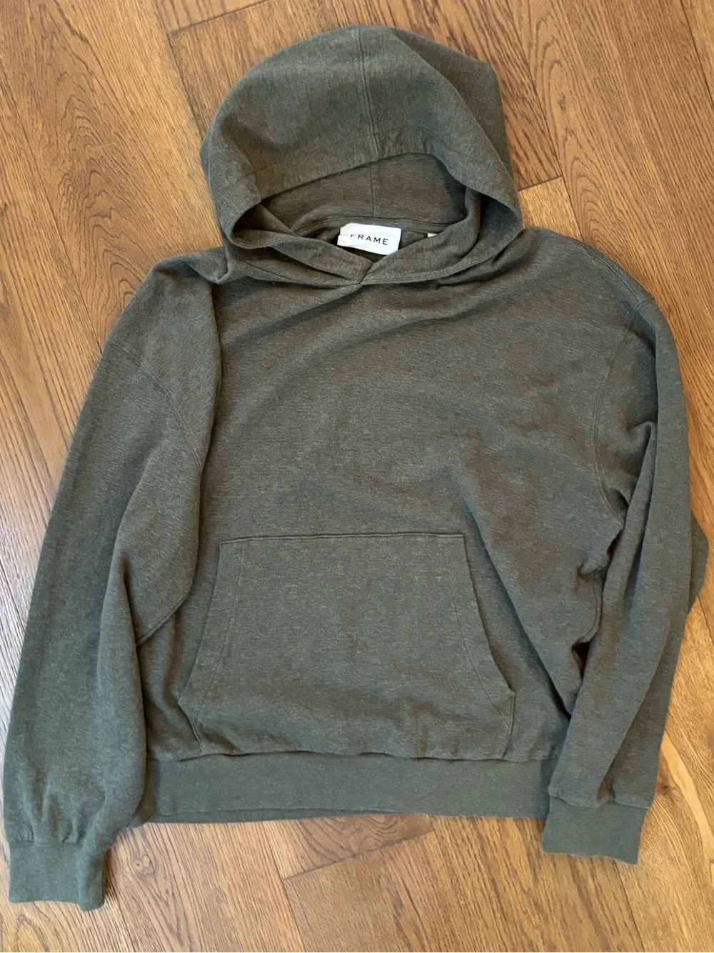 Frame Denim Men's Hooded Pullover Sweater Army Green 100% Cotton